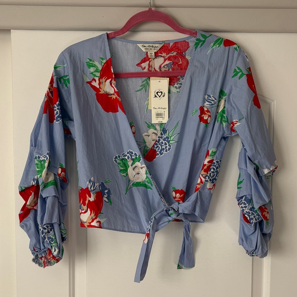 Miss Selfridge wrap tie cropped floral blouse